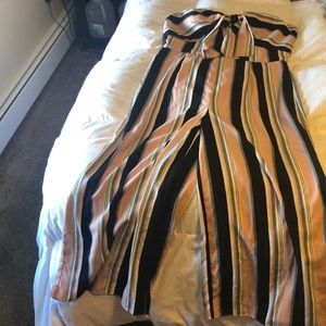 Pink, black, and grey pant suit. Strapless. XL